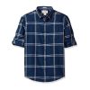 Sleeve Linen Blend Caro Pane Shirt - White